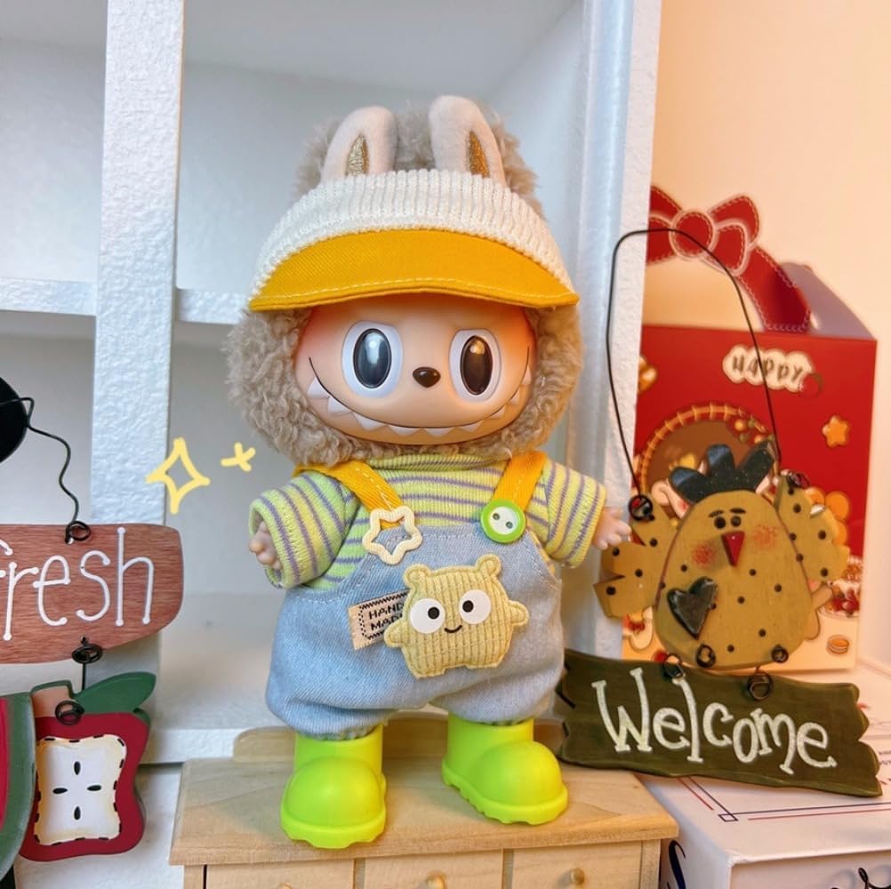 衣服のみ 17cmの人形に適しています 交換セット L Labubu 服ぬいぐるみ 対応 手作り デニムオーバーオール＆帽子セットL labubu clothes 手工製作アクセサリー かわいい ドール服 (LBB-72) [並行輸入品]
