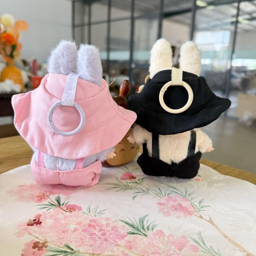 Labubu 服 Labubuぬいぐるみ 対応 手作り デニムオーバーオール＆帽子セット labubu clothes 手工製作 Labubu アクセサリー かわいい ドール服 (ブルーP,2点セット)