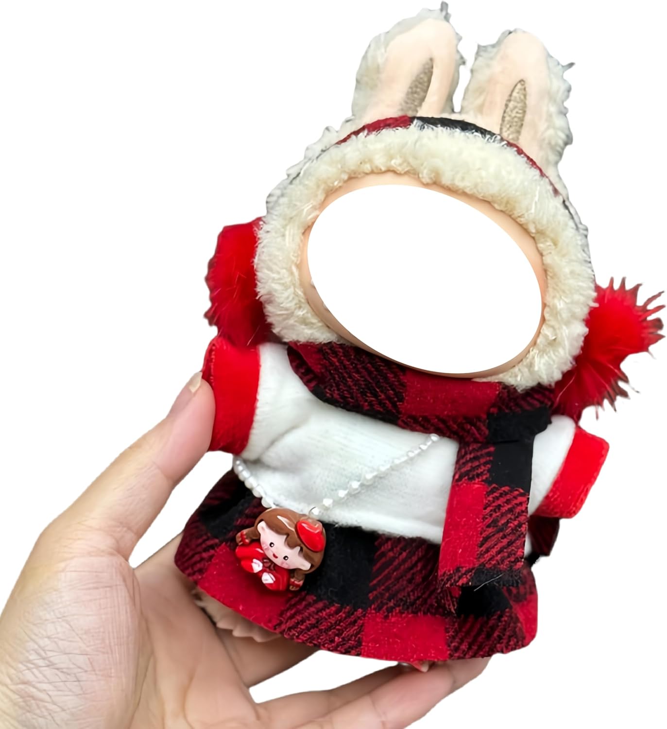 Labubu 服 Labubuぬいぐるみ 対応 手作り デニムオーバーオール＆帽子セット labubu clothes 手工製作 Labubu アクセサリー かわいい ドール服 (11, 17cm)