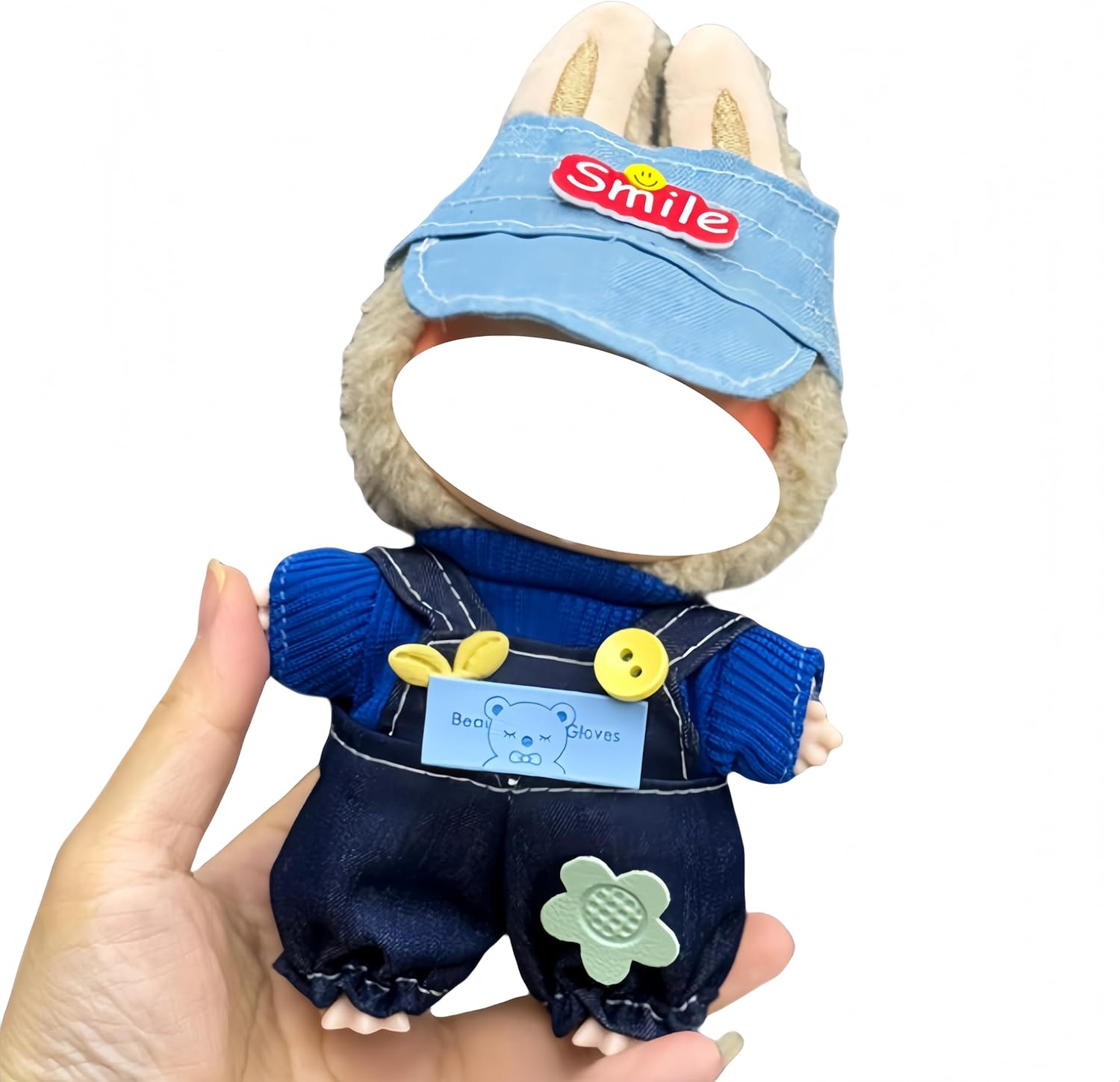 Labubu 服 Labubuぬいぐるみ 対応 手作り デニムオーバーオール＆帽子セット labubu clothes 手工製作 Labubu アクセサリー かわいい ドール服 (11, 17cm)