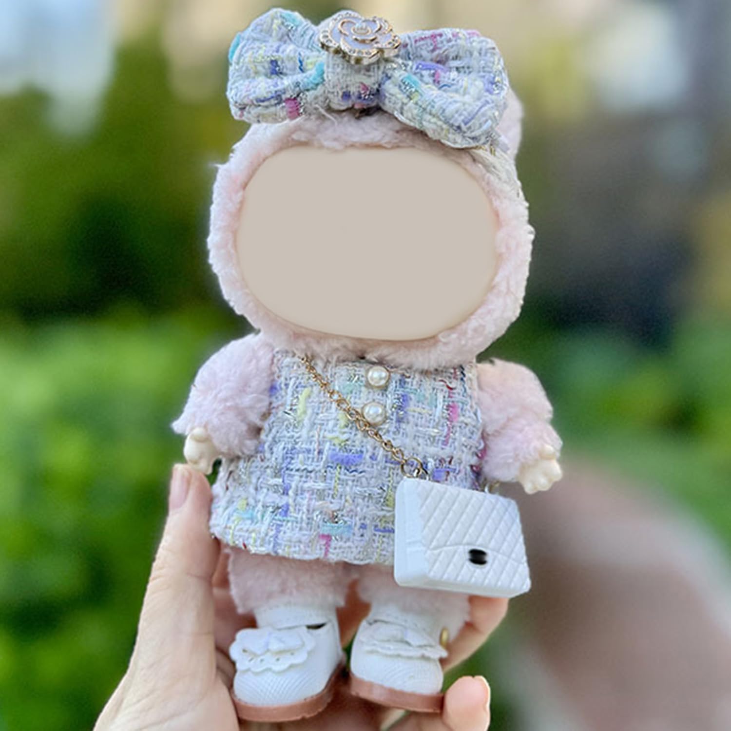 Labubu 17cm パーティー服アクセサリー(人形なし)に適した服。6.69インチ(17cm)の人形用の柔らかい服の交換用に適しています(ホワイト+バッグ+靴)。