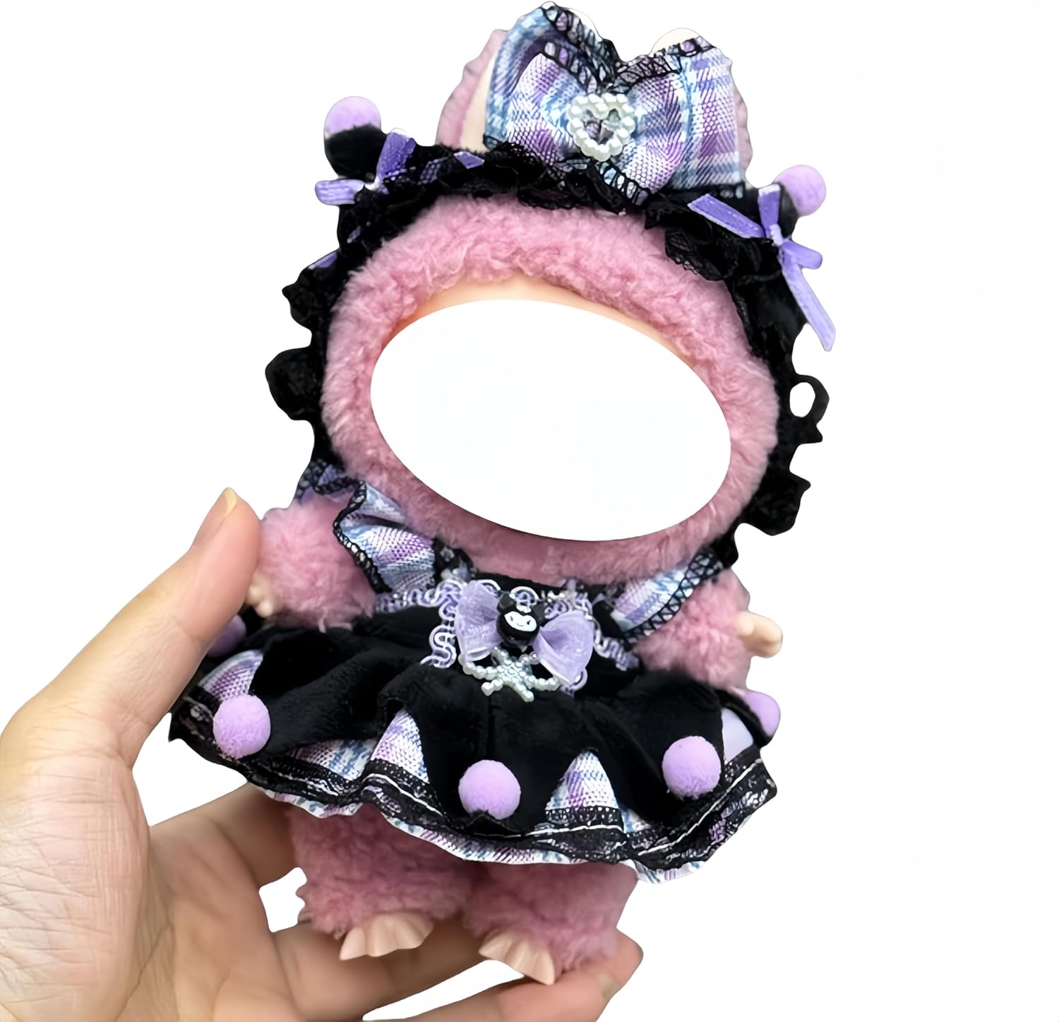 Labubu 服 Labubuぬいぐるみ 対応 手作り デニムオーバーオール＆帽子セット labubu clothes 手工製作 Labubu アクセサリー かわいい ドール服 (11, 17cm)