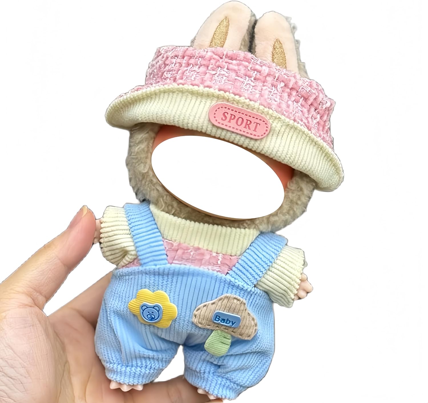 Labubu 服 Labubuぬいぐるみ 対応 手作り デニムオーバーオール＆帽子セット labubu clothes 手工製作 Labubu アクセサリー かわいい ドール服 (11, 17cm)