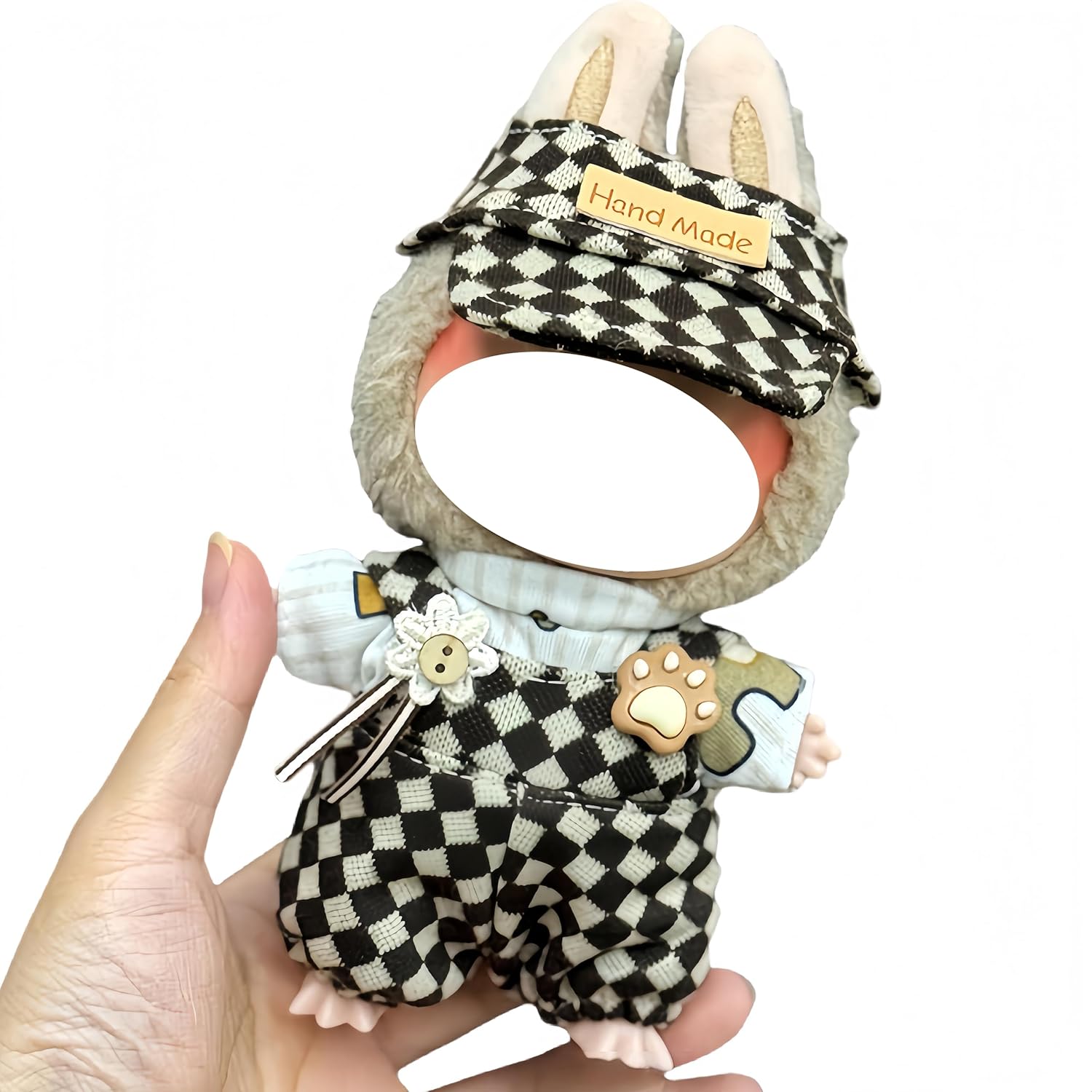 Labubu 服 Labubuぬいぐるみ 対応 手作り デニムオーバーオール＆帽子セット labubu clothes 手工製作 Labubu アクセサリー かわいい ドール服 (11, 17cm)
